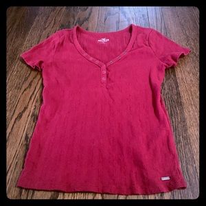 Hollister red v-neck w/ snaps